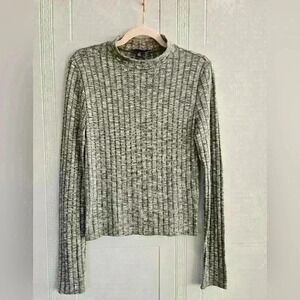 Prince & Fox Gray Marled Ribbed Mock Turtleneck Sweater Size L EUC